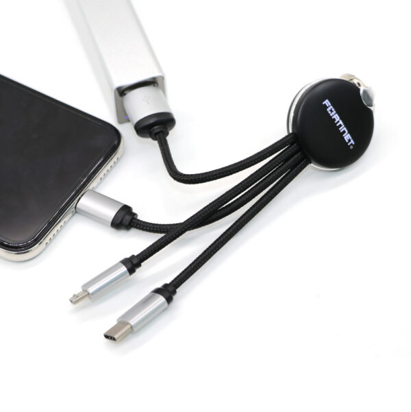 3 in 1 Keychain Charging Cable with LED Laser Logo